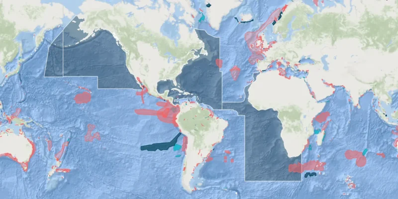 Kaart van beschermingszones voor haaien en roggen