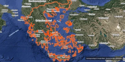 iNaturalist-kaart met gemelde haaienwaarnemingen rond Griekenland